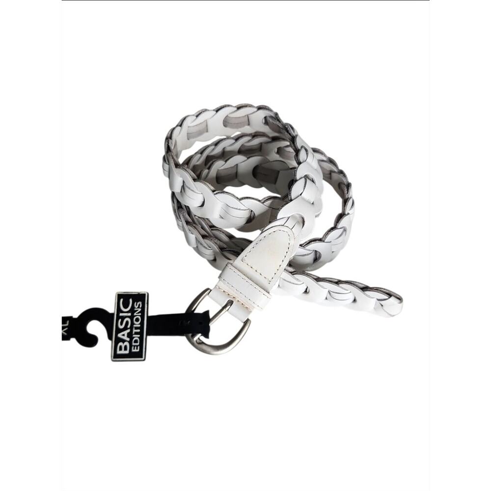 NWT Basic Editions White Braided Genuine Leather Belt Adjustable Size XL